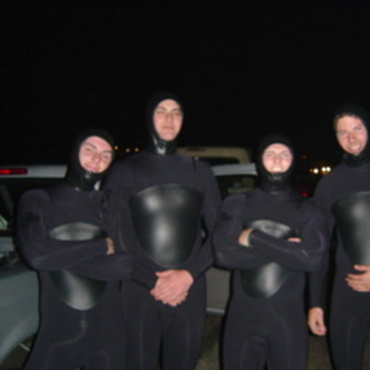 Brian, Joe, Scotty and me  lobster diving late at night in La Jolla Cove