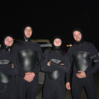 Brian, Joe, Scotty and me  lobster diving late at night in La Jolla Cove