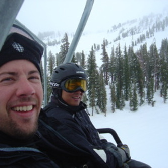 With my friend Gary heading up the mountain at Mammoth